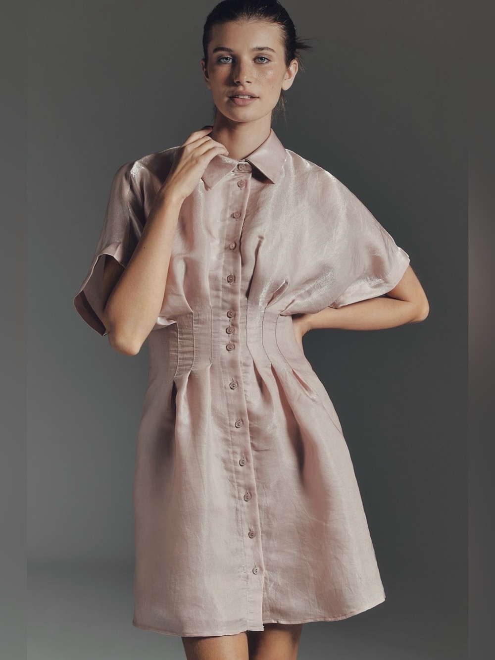 Anthropologie Dusty Rose Button-Front Shirt Dress